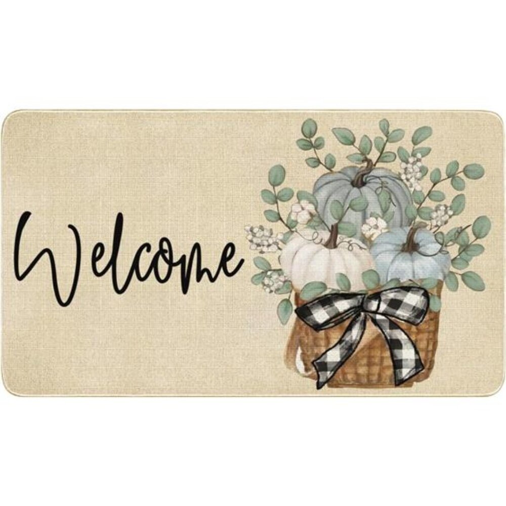 Fall Door Mat Outside,Pumpkin Eucalyptus Welcome Mat for Front